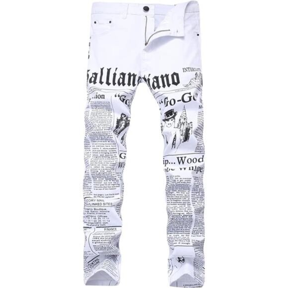New w Tags Slim Fit Stretch Jeans, Printed Skinny Jeans for Men Fashion